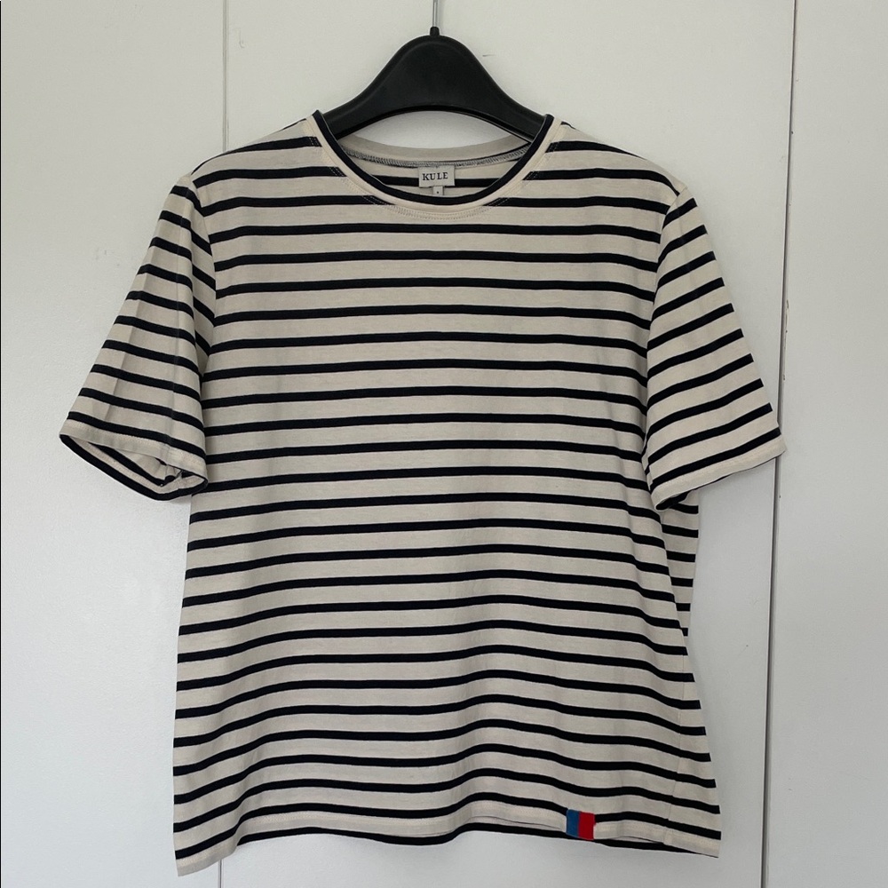 KULE Navy and Cream Striped Tee